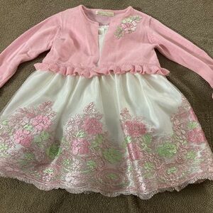 American Princess Pink and White Floral Embroidered Formal Dress